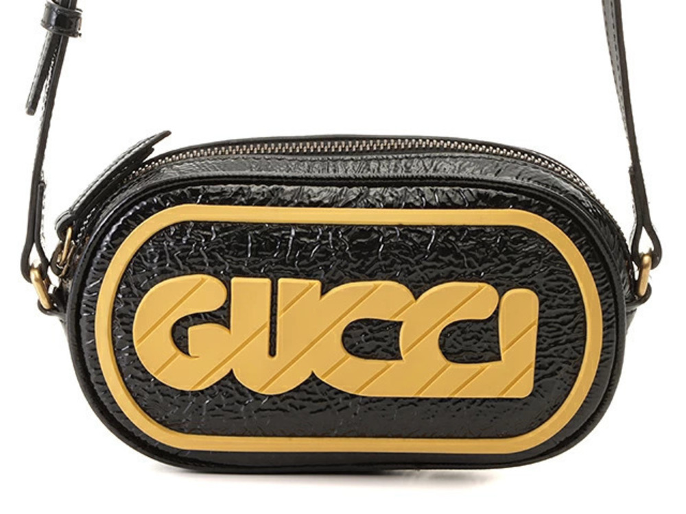 Gucci Shoulder Bag Game Pouch Clutch Black Yellow Patent Vernis SJ